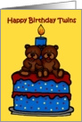 Twin boy bears on cake birthday party invitation card