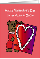 Girl Bear holding a valentine for her aunt and uncle card