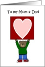 boy bear holding a card to his mom and dad card