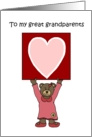 girl bear holding a card for her great grandparents card