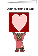 girl bear holding a card for her mommy and daddy card