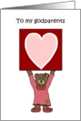 girl bear holding a card for her godparents card