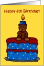 6th birthday boy bear on cake card