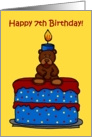 7th birthday boy bear on cake card