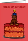 6th birthday girl bear on cake card