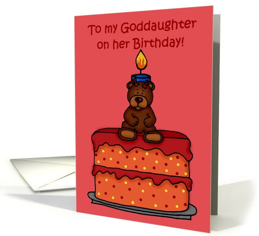 girl bear on cake happy birthday goddaughter card (559451)