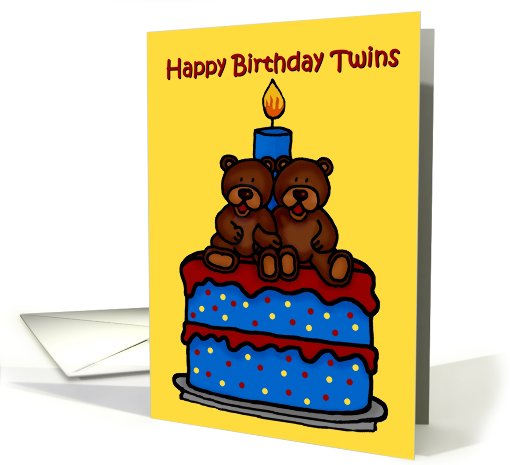 twin boy bears on a birthday cake card (560189)
