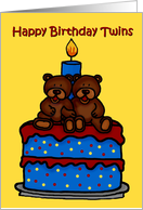 twin boy bears on a birthday cake card