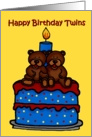 twin boy bears on a birthday cake card