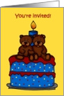 boy girl twin bears on a birthday cake party invitation card