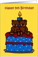 boy-girl twin bears on a 5th birthday cake card