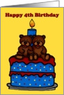 twin boy bears on a 4th birthday cake card