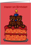 twin girl bears on a 1st birthday cake card