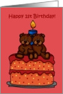 twin girl bears on a 1st birthday cake card