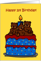 triplet bears on a 1st birthday cake card