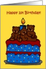 triplet bears on a 1st birthday cake card