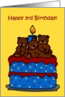 triplet bears on a 3rd birthday cake card