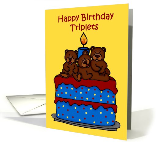 triplet bears on a birthday cake card (561116)
