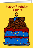 triplet bears on a birthday cake card