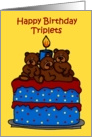 triplet bears on a birthday cake card