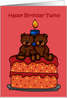 twin girl bears on a birthday cake card