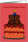 twin girl bears on a birthday cake card