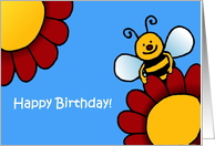 Happy birthday bee and flowers card