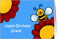 bee and flowers birthday grace card