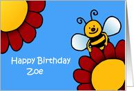 bee and flowers birthday Zoe card