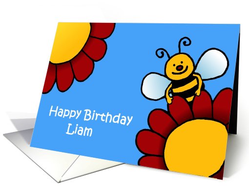 bee and flowers birthday Liam card (568585)