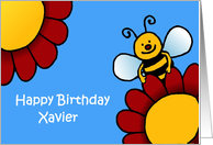 bee and flowers birthday Xavier card