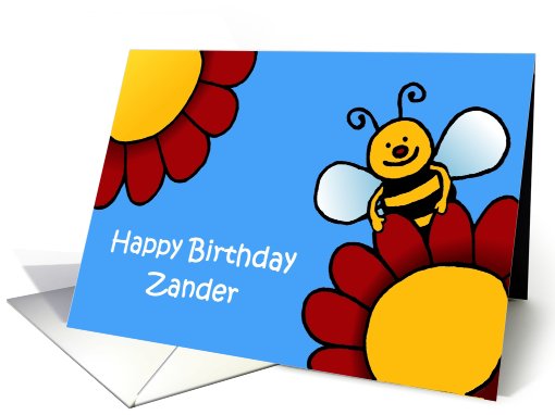 bee and flowers birthday Zander card (568599)