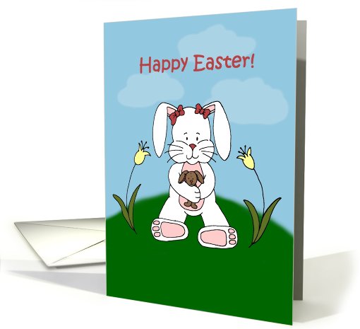 Girl easter bunny sitting on hill card (571784)