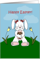 Girl easter bunny sitting on hill card