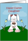 Girl easter bunny sitting on hill to daughter card