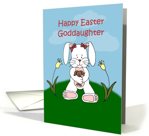 Girl easter bunny sitting on hill to goddaughter card (571786)