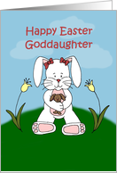 Girl easter bunny sitting on hill to goddaughter card