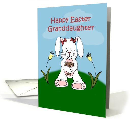 Girl easter bunny sitting on hill to granddaughter card (571787)