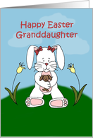 Girl easter bunny sitting on hill to granddaughter card