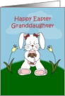 Girl easter bunny sitting on hill to granddaughter card