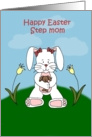 Girl easter bunny sitting on hill to step mom card