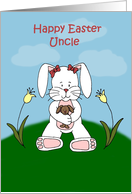 Girl easter bunny sitting on hill to uncle card