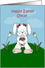 Girl easter bunny sitting on hill to uncle card