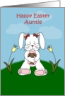 Girl easter bunny sitting on hill to aunt card