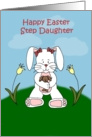 Girl easter bunny sitting on hill to step daughter card