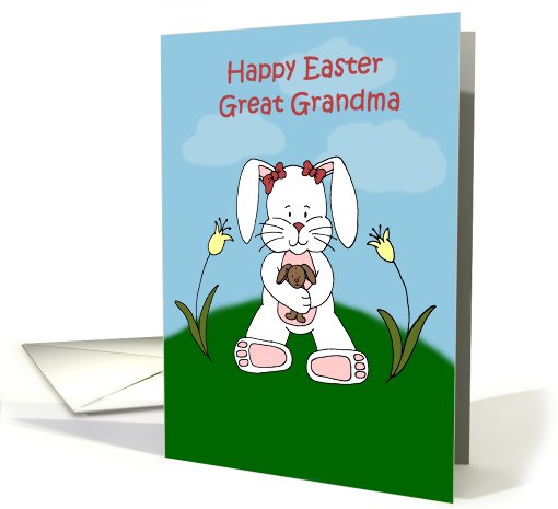Girl easter bunny sitting on hill to great grandma card (575044)