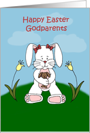 Girl easter bunny sitting on hill to godparents card