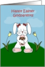Girl easter bunny sitting on hill to godparents card