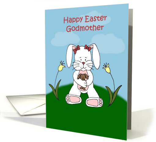 Girl easter bunny sitting on hill to godmother card (575048)