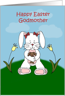 Girl easter bunny sitting on hill to godmother card